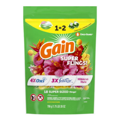 Gain Super Sized Flings Laundry Detergent Pacs, Hibiscus Hula