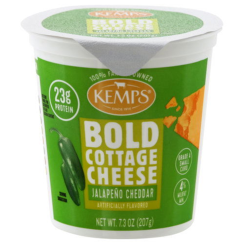 Kemps Cottage Cheese, Bold, Small Curd, 4% Milkfat Min, Jalapeno Cheddar