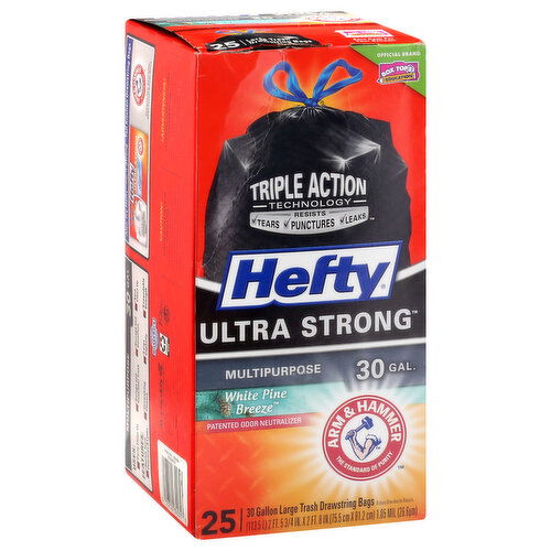 Hefty Ultra Strong Trash Bags, Drawstring, White Pine Breeze, Large, 30 Gallon