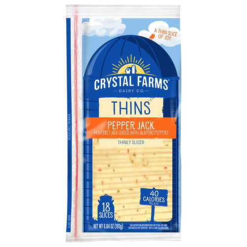 Crystal Farms Cheese Slices, Pepper Jack, Thins