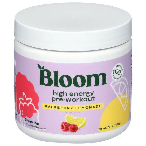 Bloom High Energy Raspberry Lemonade Flavored Pre-Workout