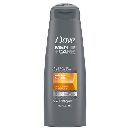 Dove Men+Care Shampoo + Conditioner, 2 in 1, Thick + Strong