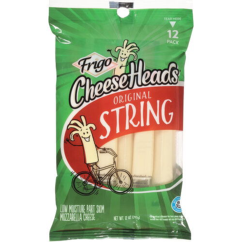 Frigo CheeseHeads String Cheese, Part Skim, Low Moisture, Mozzarella, Original, 12 Pack