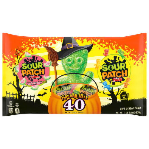 Sour Patch Kids Original & Watermelon Halloween Candy Variety Pack, 40 Trick or Treat Bags