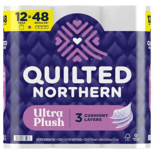 Quilted Northern Ultra Plush Bathroom Tissue, Unscented, Mega Rolls, 3-Ply