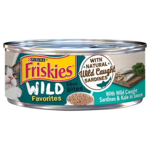 Friskies Wild Favorites Cat Food, with Wild Caught Sardines & Kale in Sauce, Mini Bites