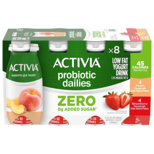 Activia Yogurt Drink, Low Fat, 1.5% Milkfat, Zero Added Sugar, Peach/Strawberry