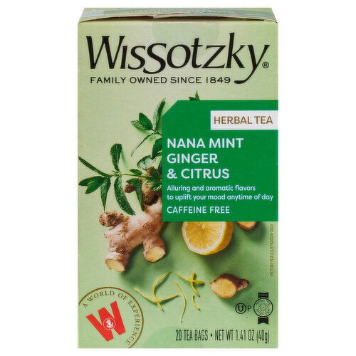 Wissotzky Herbal Tea, Caffeine Free, Nana Mint Ginger & Citrus, Tea Bags