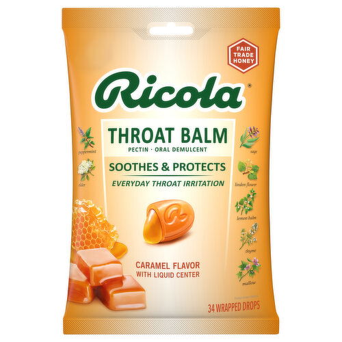 Ricola Throat Balm, Caramel Flavor, Drops