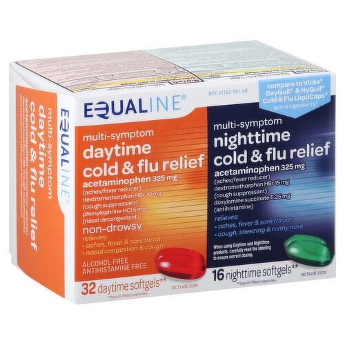 Equaline Cold & Flu Relief, Multi-Symptom, Daytime/Nighttime, Softgels