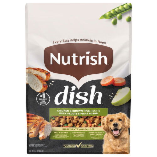 Rachael Ray Nutrish Dish Natural Chicken & Brown Rice Recipe with Veggie & Fruit Blend Food for Dogs
