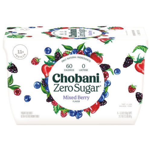 Chobani Yogurt, Zero Sugar, Mixed Berry Flavor