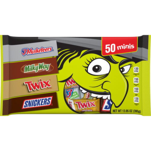 Mixed SNICKERS, TWIX, MILKY WAY & 3 MUSKETEERS Minis Halloween Candy, 50 Ct, 13.95 Oz Bag