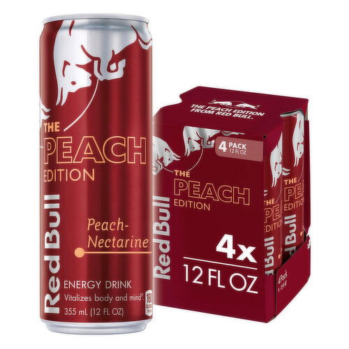 Red Bull Peach Edition Energy Drink, Peach Nectarine, 114mg Caffeine, 12 fl oz