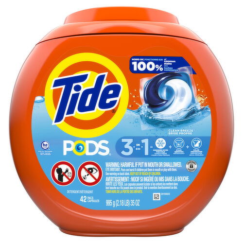 Tide PODS Liquid Laundry Detergent Pacs, 42 Count, Clean Breeze Scent