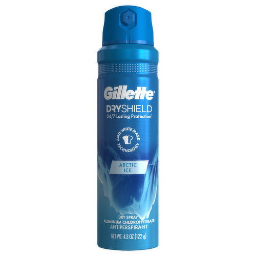 Gillette Dry Shield Antiperspirant, Aluminum Chlorohydrate, Arctic Ice, Dry Spray