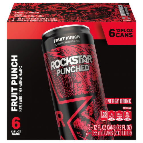 Rockstar Energy Drink, Fruit Punch, 6 Cans