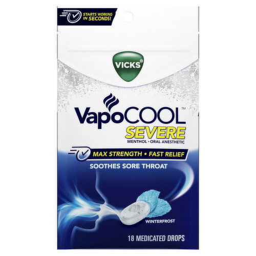 Vicks Severe VapoCool Severe Max Strength, Medicated Sore Throat Drops, Menthol