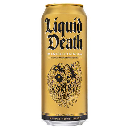 Liquid Death Sparkling Water, Mango Chainsaw