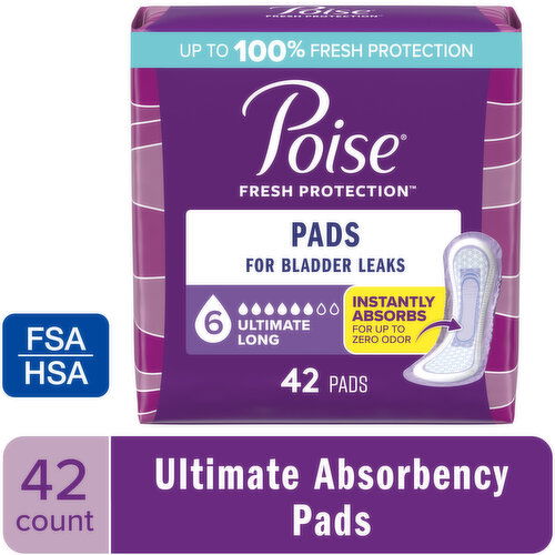 Poise Fresh Protection Pads, 6 Ultimate, Long