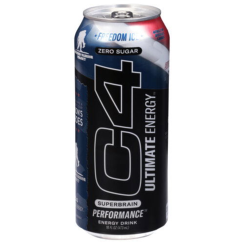 C4 Ultimate Energy Energy Drink, Performance, Zero Sugar, Freedom Ice