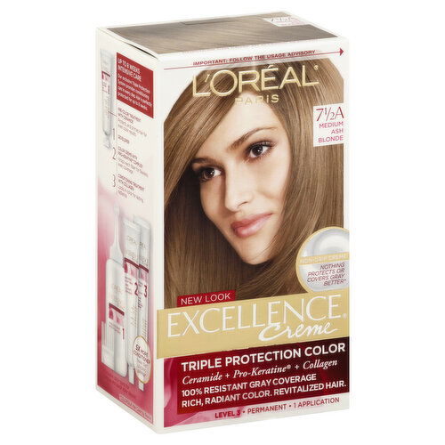 Excellence Permanent Color, Triple Protection, Medium Ash Blonde 7-1/2A