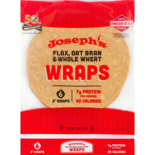 Joseph's Wraps, Flax, Oat Bran & Whole Wheat, 8 Inch