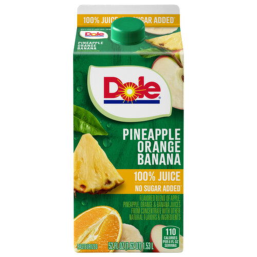 Dole 100% Juice, No Sugar Added, Pineapple Orange Banana