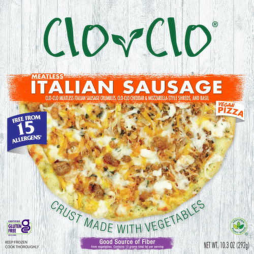 Clo-Clo Vegan Pizza, Vegetable-Infused Crust, Meatless Italian Sausage