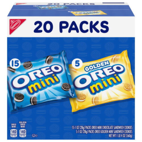 Oreo Mini Sandwich Cookies, Chocolate/Golden, 20 Packs