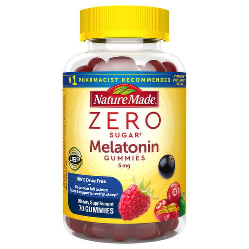 Nature Made Melatonin, Zero Sugar, 5 mg, Gummies, Mixed Berry