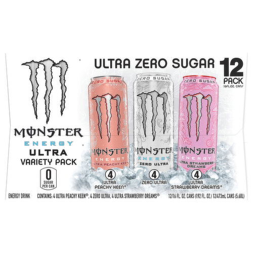 Monster Zero Sugar Ultra Peachy Keen/Zero Ultra/Ultra Strawberry Dreams Energy Drink