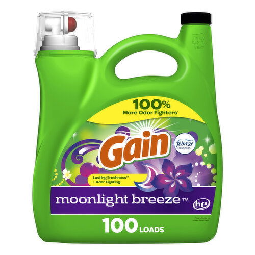 Gain Liquid Laundry Detergent, Moonlight Breeze Scent, 100 loads