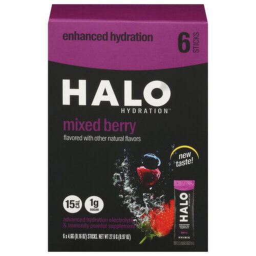 Halo Hydration Electrolyte, Mixed Berry, Enhanced Hydration, Sticks