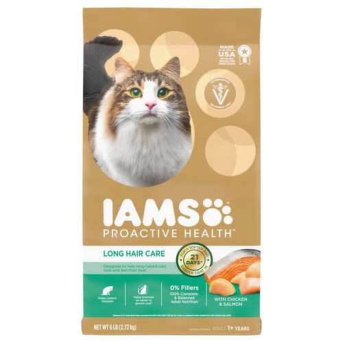 IAMS Proactive Health Long Hair Care Adult 1+ Years Long Hair Care with Chicken & Salmon Cat Nutrition