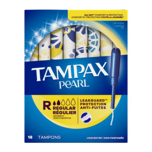 Tampax Pearl Tampax Pearl Tampons with LeakGuard Braid, Regular, 18 Ct