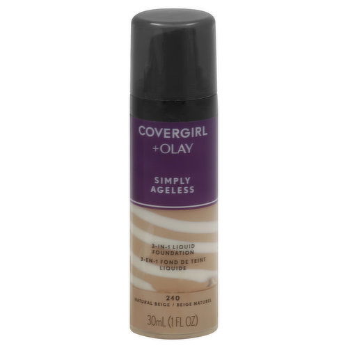 CoverGirl + Olay Simply Ageless Liquid Foundation, 3-in-1, Natural Beige 240