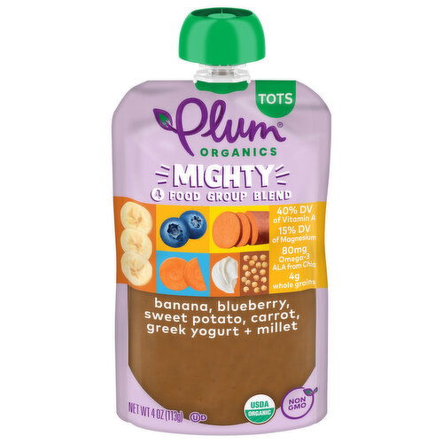 Plum Organics Mighty 4 Food Group Blend Banana, Blueberry, Sweet Potato, Carrot, Greek Yogurt + Millet