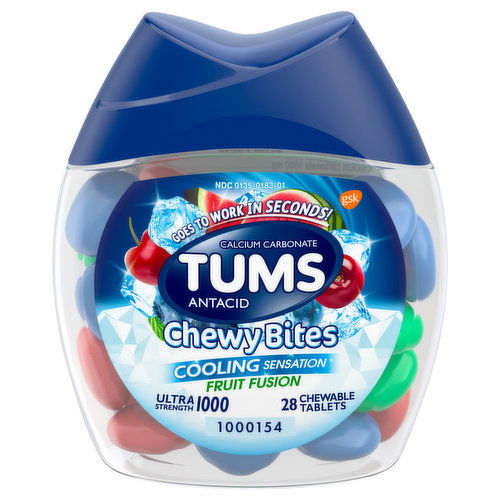 Tums Antacid, Chewy Bites, Ultra Strength 1000, Chewable Tablets, Fruit Fusion