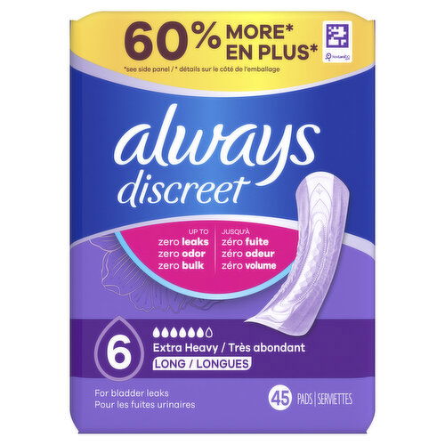 Always Discreet Pads, Extra Heavy Absorbency, Long Length