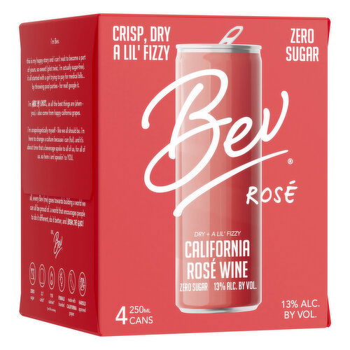 Bev California Rosé Wine 250ml Can 4 Pack