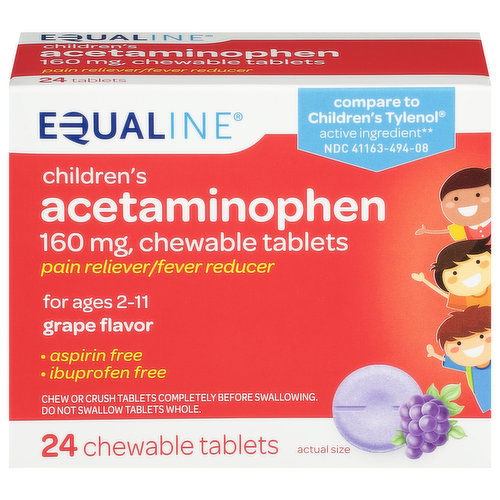 Equaline Acetaminophen, 160 mg, Chewable Tablets, Grape Flavor, Children's