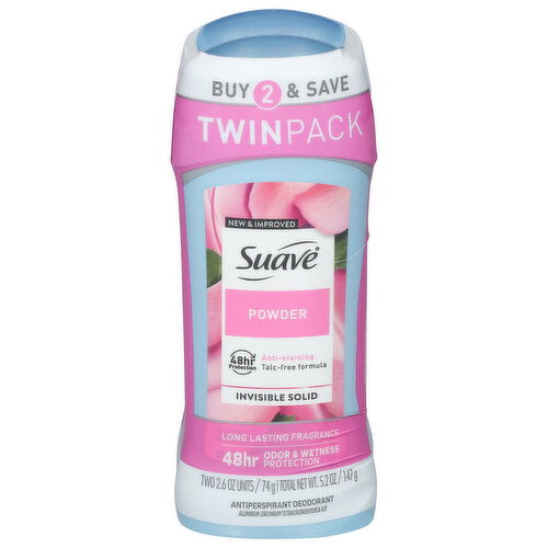Suave Invisible Solid Powder Antiperspirant Deodorant Twin Pack