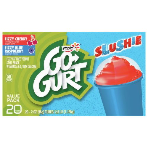 Go-Gurt Slushie Yogurt, Fat Free, Fizzy Cherry, Fizzy Blue Raspberry, Value Pack