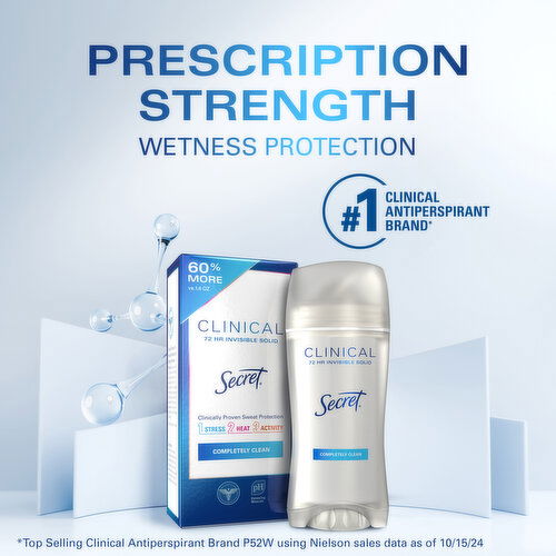 Secret Clinical Strength Clinical Strength Invisible Solid Antiperspirant and Deodorant, Completely Clean, 2.6 oz
