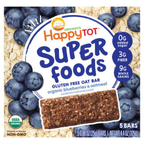 HappyTot Organics Oat Bar, Gluten Free, Organic Blueberries & Oatmeal, Super Foods