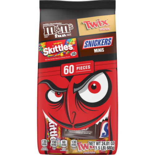 Mixed M&M'S, SNICKERS, SKITTLES & TWIX Chocolate Halloween Candy Variety Pack, 60 Ct Bulk Bag