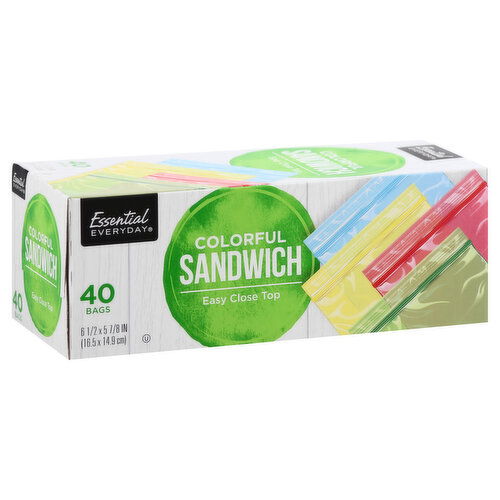 Essential Everyday Sandwich Bags, Easy Close Top, Colorful