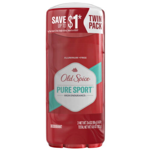 Old Spice Deodorant, Aluminum Free, Pure Sport, Twin Pack