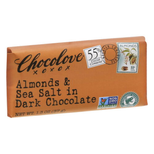 Chocolove Dark Chocolate, Almonds & Sea Salt, 55% Cocoa Content